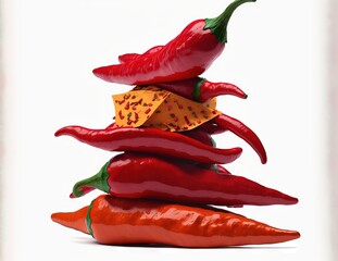 Wall Mural - Red chili peppers are arranged in a stack and are white. Generative AI