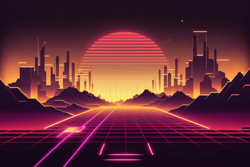 Wall Mural - 80's Neon Style Sunset 