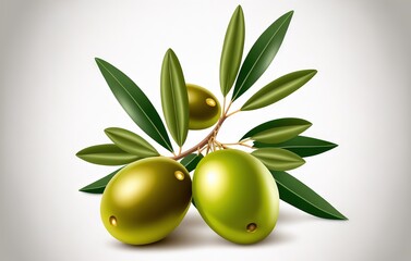 Poster - Green olives with leaves that are delicious, isolated on a white backdrop. Generative AI