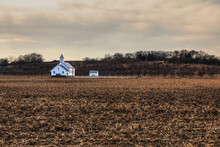 Waterford Union Church.  Small Don-denominational Country Church In A Corn Field 