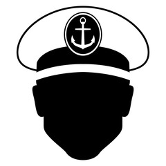 Sticker - Icono avatar. Silueta aislada de cabeza de hombre con sombrero de capitán de barco	