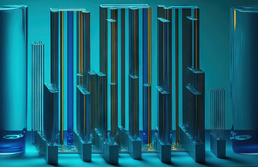 Poster - Close up of test tubes on a blue backdrop. Generative AI