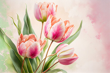 Sticker - watercolor illustration tulips flower botanical art, AI Generated