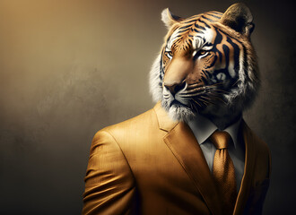 Wall Mural - the big business tiger showing off his golden suit he is a business beast and has made a lot of money portrait of a tiger