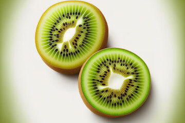 Wall Mural - Slices of kiwi fruit isolated on a white backdrop. Generative AI