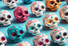 3d Skulls Calavera Pattern Background, Generative Ai