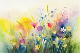 Fototapeta Do pokoju - Watercolor of colorful spring flowers. Generative AI