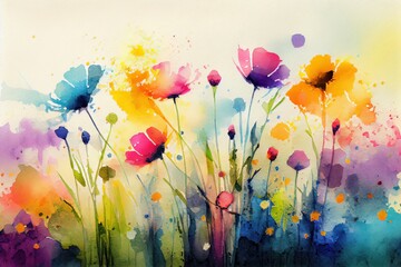 Sticker - Watercolor of colorful spring flowers. Generative AI