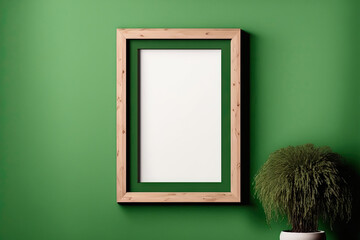 Poster - Wooden frame mockup on green wall, 3 4 ratio, 30x40 cm, 18x24 . empty poster frame mock up,. Generative AI