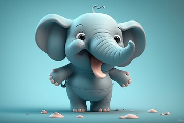 Wall Mural - A cute 3D cartoon of a elephant character. Generative AI