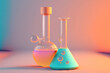 Illustration of a flask and test tube on a pastel gradient background. Concept for teaching chemistry. Generative AI