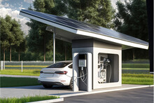 An Electric Car Charging At A Solar Powered Station. Generative AI