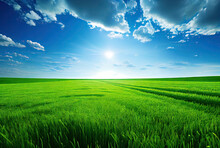 Landscape With Green Field And Blue Sky With Clouds Created With AI