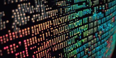Close up of code on new alien programming language, concept of Syntax and Algorithm, created with Generative AI technology