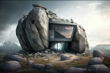 Luxury house in a rock, concept of Opulent and Mansion, created with Generative AI technology