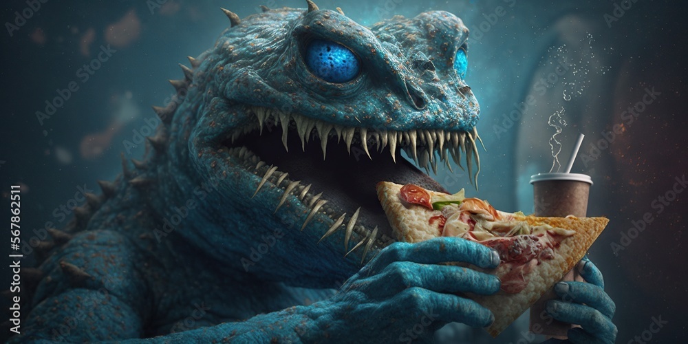 Space monster eating fastfood, concept of Alien and Fast-Food, created ...