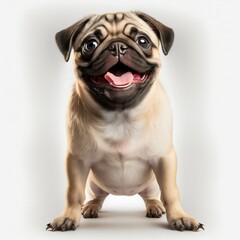 Pug dog on white background. Generative AI