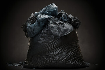 Sticker - rubbish bag in the background Bin,Trash, Garbage, Rubbish, Plastic Bags Pile Junk Garbage, Black Bin Waste Background waste plastic bin bag and trash texture. Generative AI