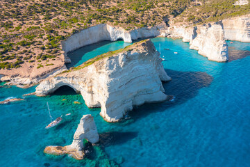 Wall Mural - Kleftiko Bay, a scenic attraction with white volcanic rocks and caves. Milos Island, Greece