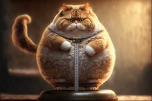 Fat Cat Standing On Scale Created With Generative AI Technology