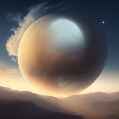 Wall Mural - Generative AI:  landscape with castle and a full moon in the sky