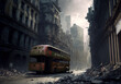 Apocalyptic fiction view of destroyed city, post apocalypse after world war in Europe