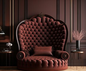 Poster - Interior Scene and Mockup, Luxurious huge armchair in reddish brown style for a bedroom. Generative AI