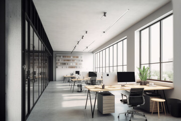 modern office interior design . contemporary workspace for creative business. peculiar ai generative