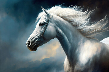 Canvas Print - Very beautiful white horse portrait