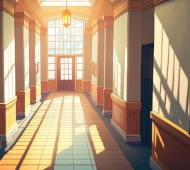 Wall Mural - Inside the school or University building with sunlight. Generative AI