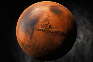 Poster - Mars, the red planet, has a complex atmosphere, finely defined surface characteristics, and a black background. It also has great resolution and saturation. Generative AI