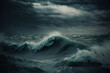 Beautiful backdrop picture of a stormy ocean with choppy waves and danger. cloudy with a dark sky. electronic art. Generative AI