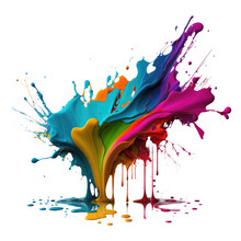 3D Colourful Paint Splash Dripping Paint Being Thrown, Splatter, Splat, Splashing, Rainbow Paint Splash On Transparent White PNG Background