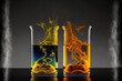 chemical process Yellow precipitate is created when two clear liquids are combined. Generative AI
