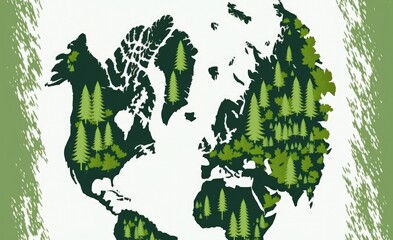 Sticker - Green World Map Isolated tree or forest shape on a white background. Earth Day or Environment Day Concept World Map Green Planet. National Forest Day. Generative AI