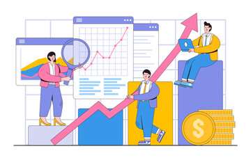 Poster - flat statistical and data analysis for business finance investment concept. business people team wor