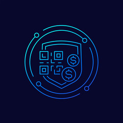 Canvas Print - Secure qr code payment icon with a shield, linear design