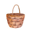 Empty wicker woooden basket. Rustic picnic bag maded from wood. Watercolor vector Easter basket