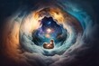 baby in a womb of galaxy created using Generative AI Technology