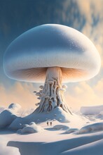 A Huge White Mushroom Stands Tall And Strong. Generative Ai.