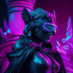 Wall Mural - Artemis statue cyberpunk style. Generative Ai.