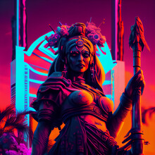 Cyberpunk Chumash Indian Goddess Of The Flower. Generative Ai.