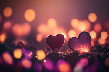 heart shaped bokeh.Bokeh-filled hearts: Celebrate love with two heart shapes on a bokeh-filled background. Perfect for Valentine's Day cards, love-themed concepts and romantic designs