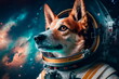 Beautiful dog  in outer space.First trip to space. Generative AI