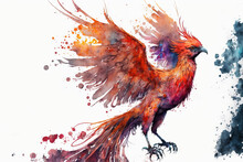 Watercolor Painting Of A Phoenix Bird On A White Background. Generative AI
