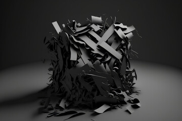 Sticker - black paper shredded and placed on a white background. Generative AI