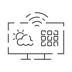 Sticker - Collection of smart house linear icons - control of lighting, heating, air conditioning. Set of home automation and remote monitoring symbols drawn with thin contour lines. Vector illustration