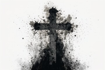 Black cross draw with ashes on white background. Generative AI