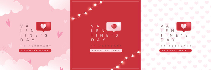 Wall Mural - set of happy valentine's day sale banner background. cute love sale banners or greeting cards