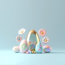3d Eggs And Flowers Decoration For Easter Card